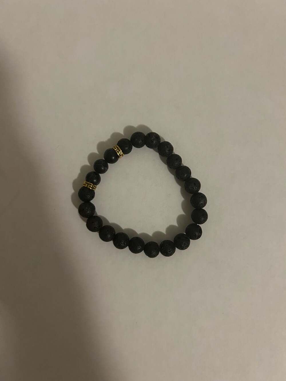 Unbranded Black Lava Stone Beaded Bracelet Gold Accent Volcanic Rock